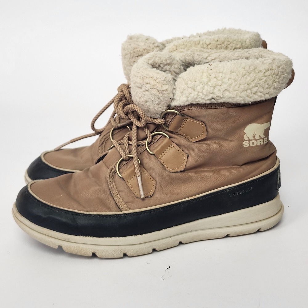 Sorel Explorer Carnival Waterproof Winter Boots Sherpa Tan Womens Size 8.5 - Picture 3 of 10